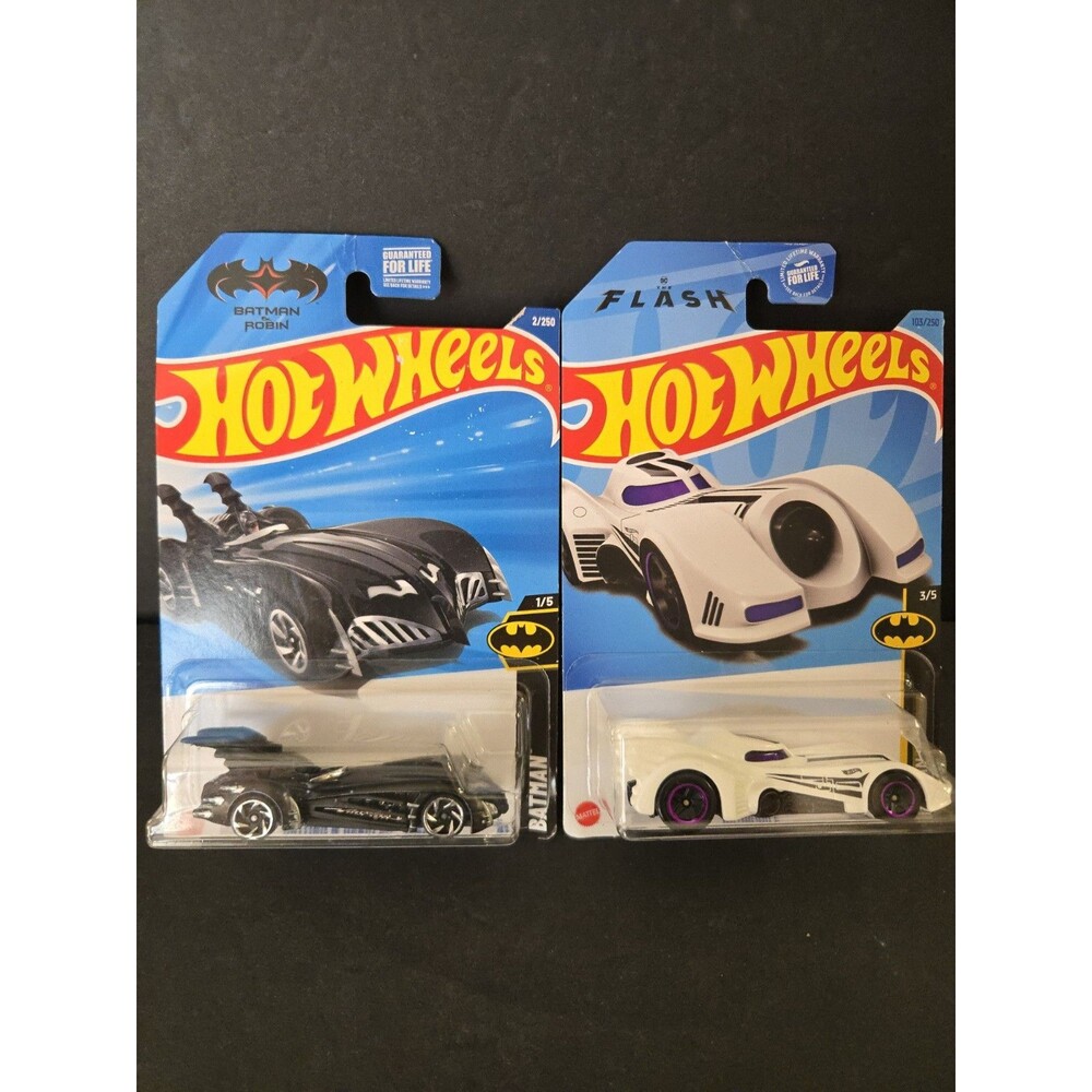 Hot Wheels Batman Batmobile Lot of 2 The Flash White Batman & Robin Black NIP